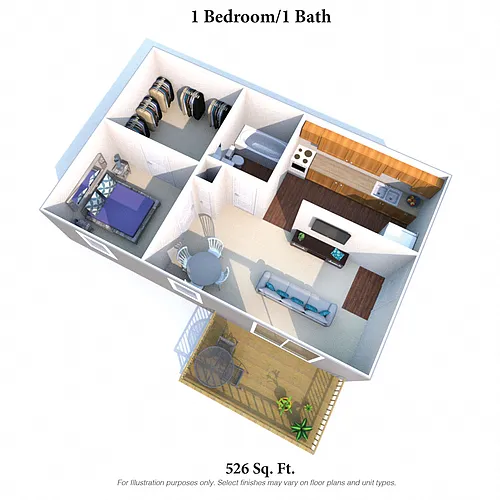 Floor plan 1 Bedroom 1 Bath Balcony