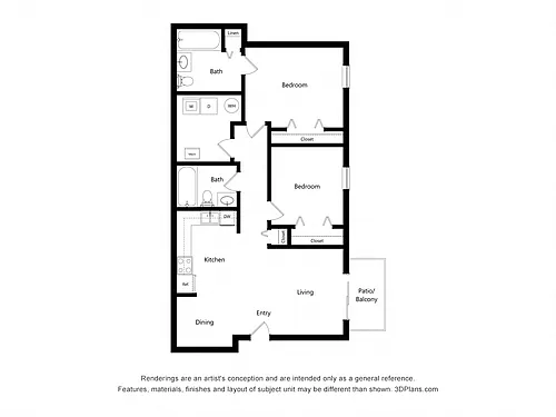 Floor plan Two Bedroom IA Apartment (Income-Restricted)