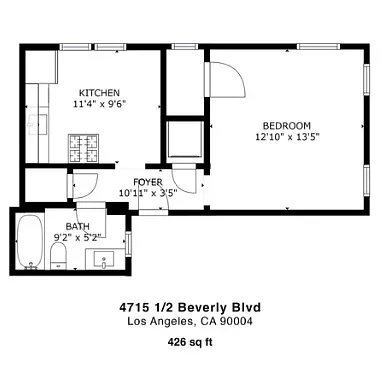 Floor plan Studio 1 Bath