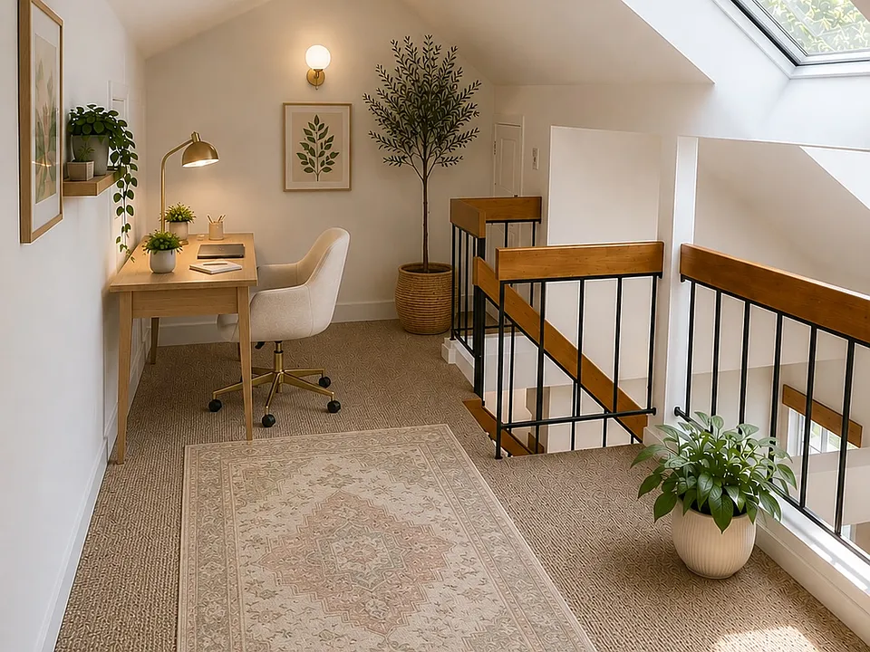 AI virtual staging of loft area