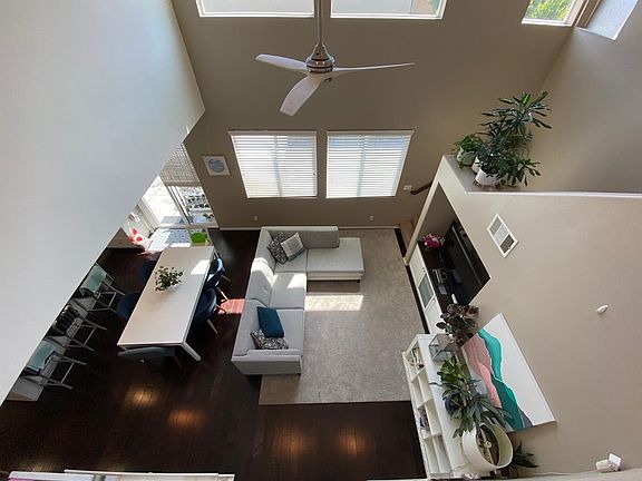 View of great room from loft above.
