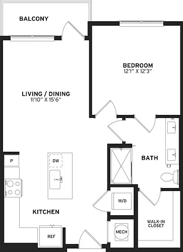 Floor plan 1 Bed/1 Bath -A3-A