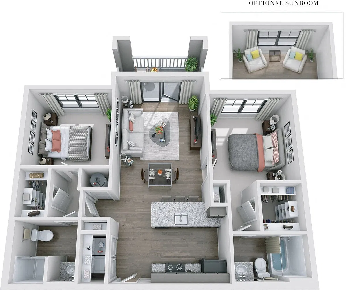 Floor plan 2BR 2BA (953 SF)
