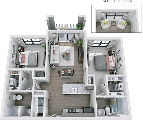 Floor plan 2BR 2BA (1031 SF)