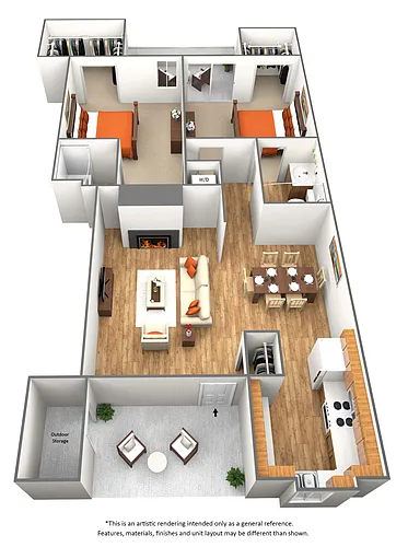 Floor plan 2 Bedroom 2 Bath - B1