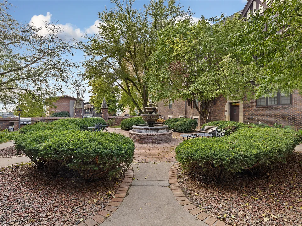 Courtyard features a working fountain