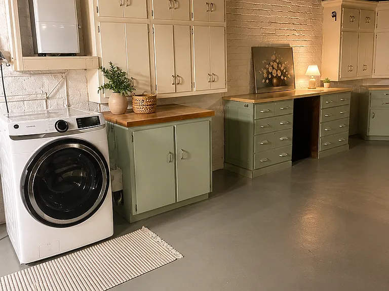 washer and dryer provided in large basement