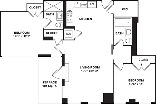 Floor plan Two Bedroom 11G