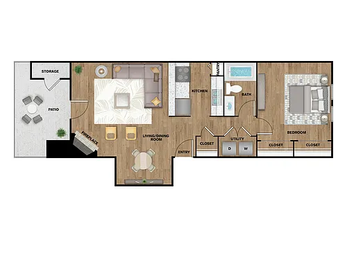 Floor plan 1 Bed, 1 Bath A (140% Income Restricted)
