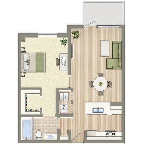 Floor plan 1 Bedroom 1 Bath Plan B Market