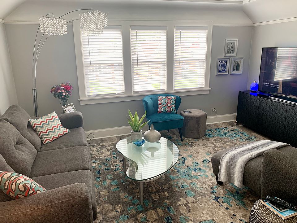 Living space with large picture window.