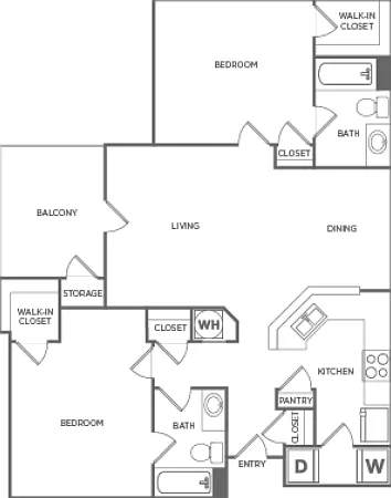 Two Bedroom Two Bath (1100 SF) Two Bedroom Two Bath (1100 SF)
