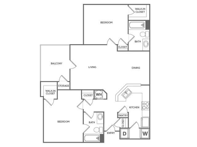 Floor plan Two Bedroom Two Bath (1100 SF)
