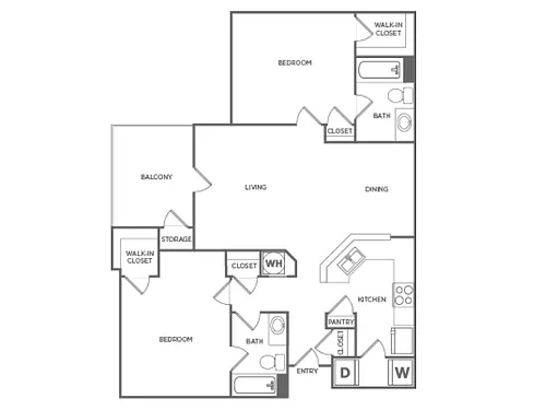 Floor plan Two Bedroom Two Bath (1100 SF)