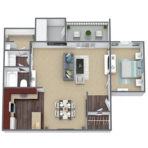 Floor plan A2: 1 Bed 1 Bath