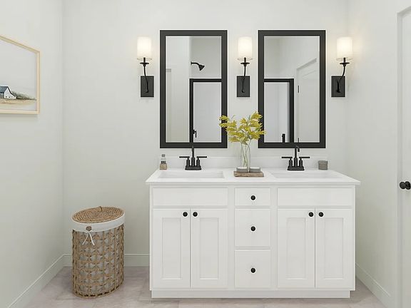 Primary bath with freestanding vanity