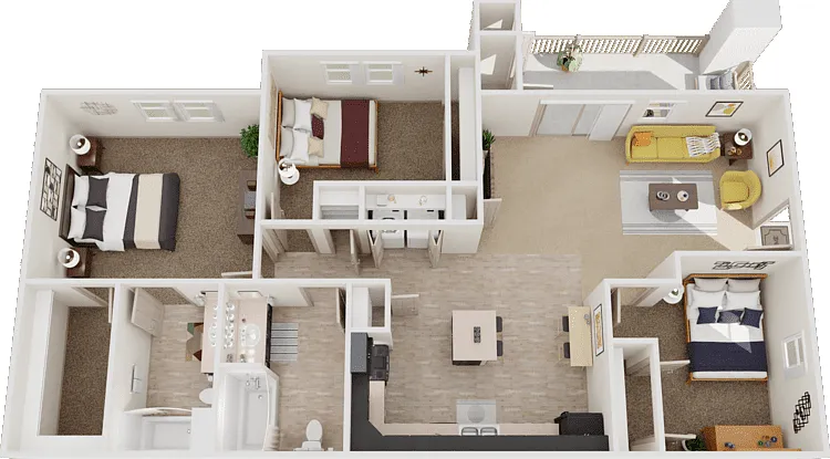 3 Bed 2 Bath Floorplan Diagram