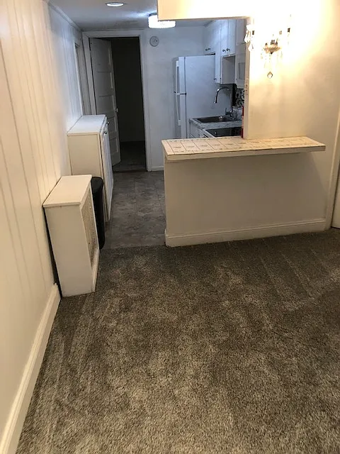 view of kitchen through living room