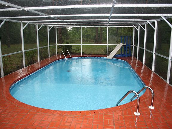 Pool with custom wood work