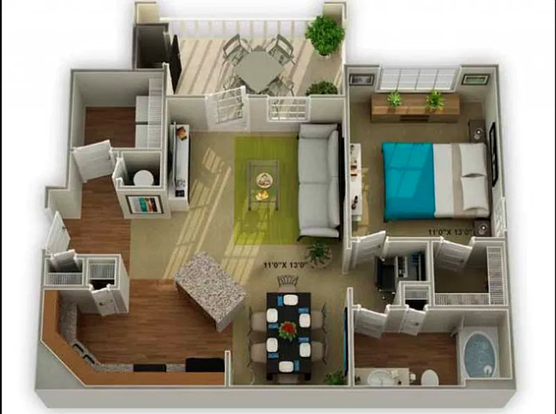 Floor plan A3 The Oakwood - 1 Bedroom, 1 Bathroom