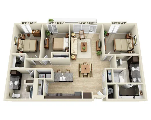 Floor plan Three Bedroom C2A