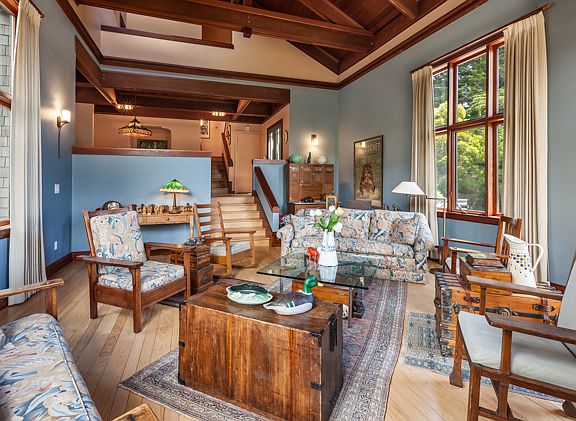 Living room, redwood ceiling