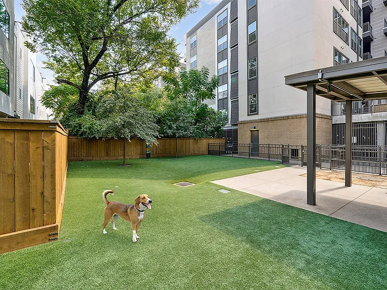 Apartment community off-leash dog park at Griffis Oak Lawn in Bethesda, Maryland.