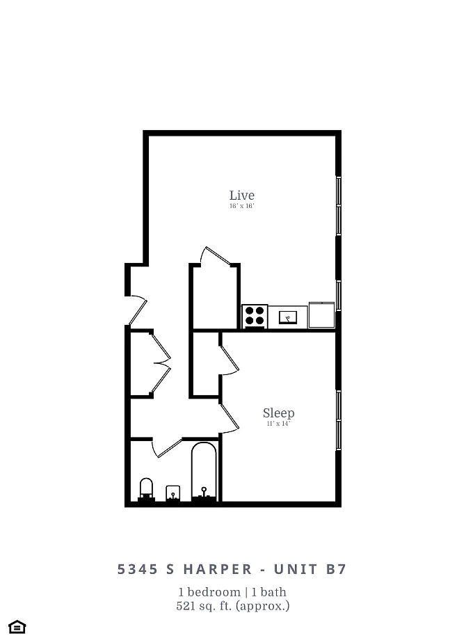 Floor plan 1 Bed | 1 Bath (B7)