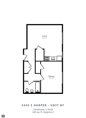 Floor plan 1 Bed | 1 Bath (B7)