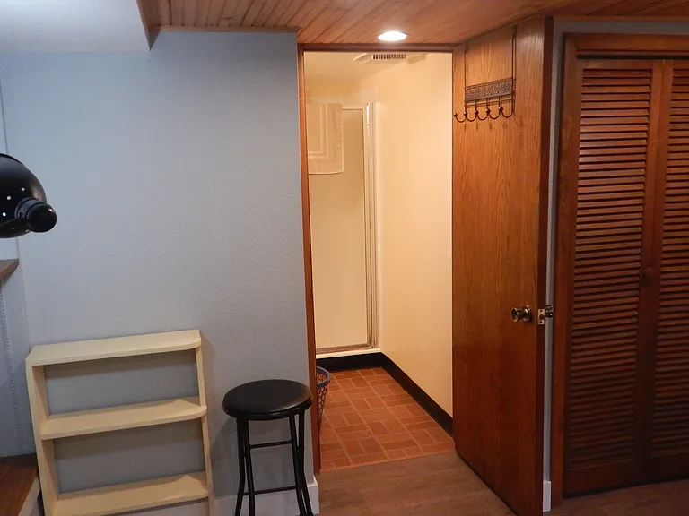 view from bedroom into bathroom