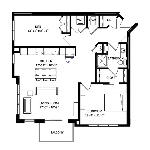 Floor plan 1 Bedroom plus Den