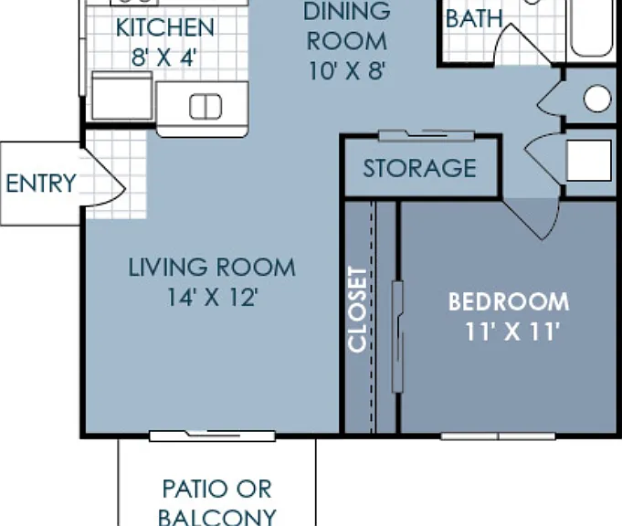 1 Bedroom 1 Bathroom Floorplan Diagram