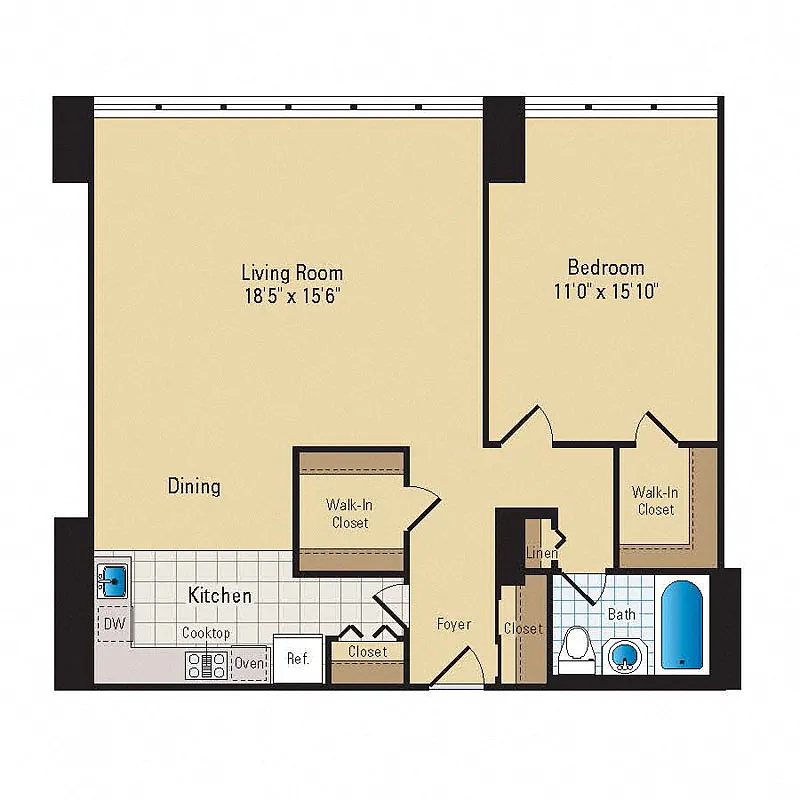 Floor plan 1 Bed - 1 Bath | A09 Premium