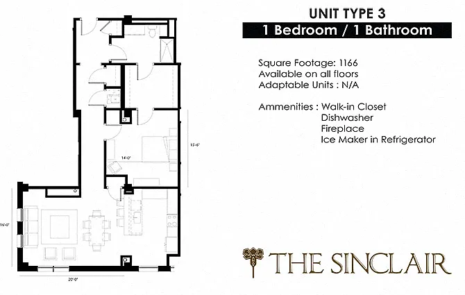 Floor plan 1 Bedroom 1 bathroom Floor Plan Type 3