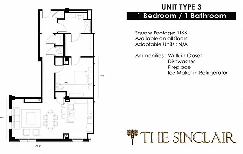 Floor plan 1 Bedroom 1 bathroom Floor Plan Type 3
