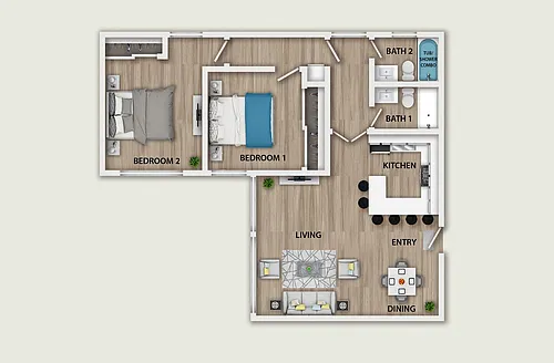 Floor plan 2 Bed 2 Bath
