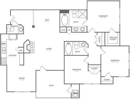 Floor plan Three Bedroom Two and a Half Bath (1481 SF)