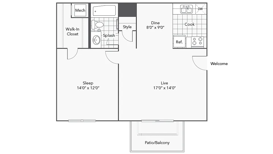 Floor plan 1 Bed 1 Bath A