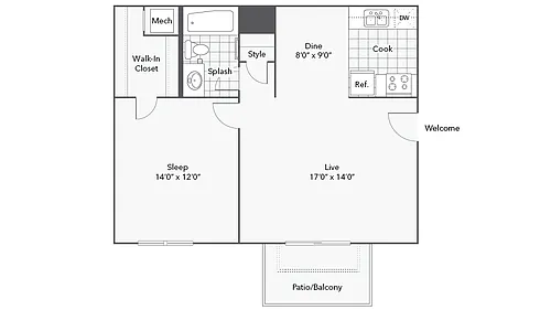 Floor plan 1 Bed 1 Bath A