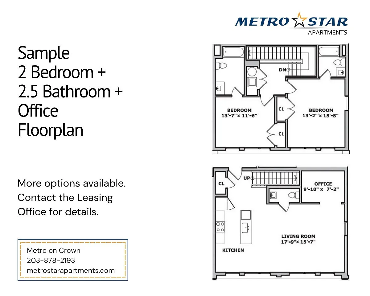 Floor plan Two Bed 2.5 Bath Plus