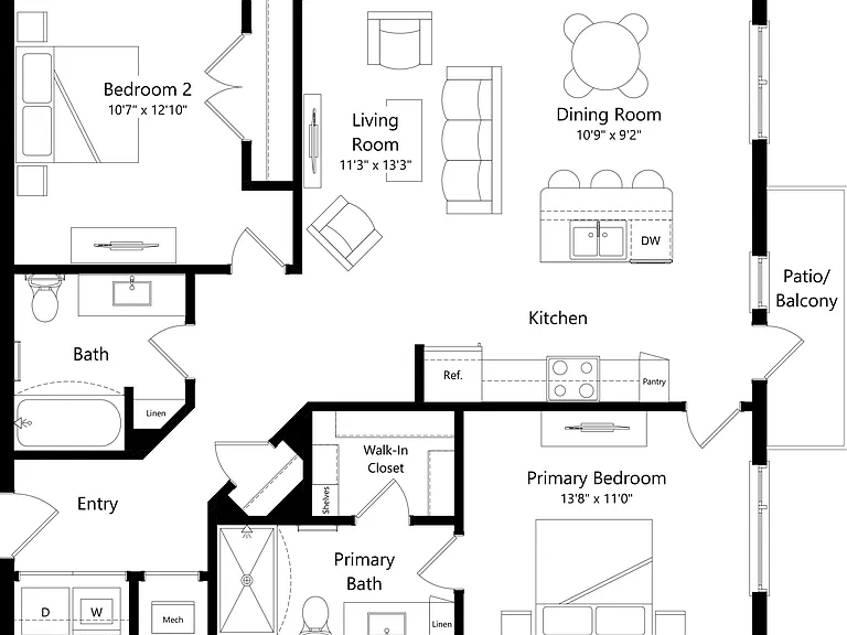 B1A1 | 2 Bed | 2 Bath floor plan The Navigator