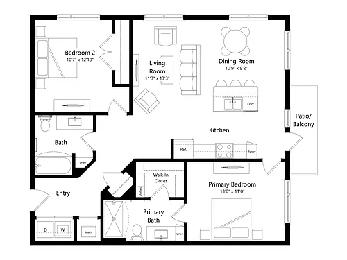 Floor plan B1A1 | 2 Bed | 2 Bath