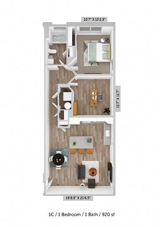 Floor plan 1 Bed 1 Bath C