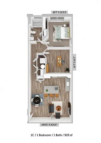 Floor plan 1 Bed 1 Bath C