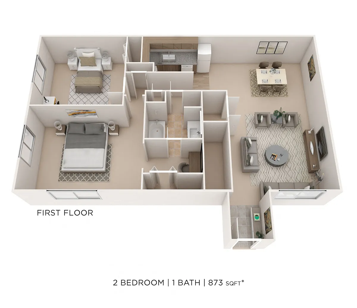 Floor plan Two Bedroom- 873 sqft