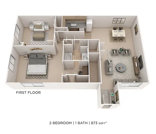 Floor plan Two Bedroom- 873 sqft