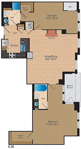 Floor plan 2 Bedroom, 2 Bath 1343 SF B17P