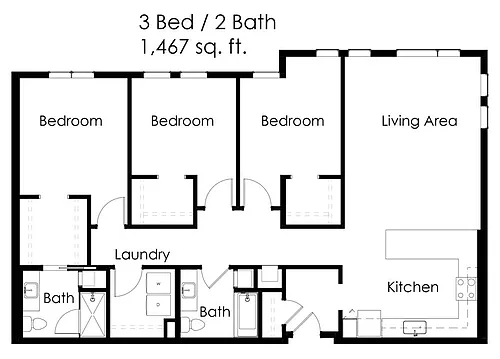 Floor plan 3 Bed / 2 Bath 1468 sq ft 3B