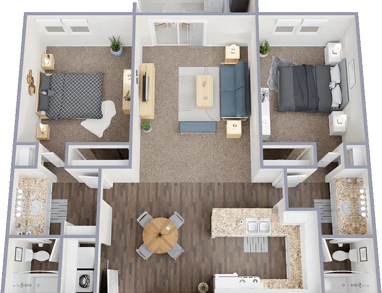 2 Bedroom 2 Bath Floorplan Diagram
