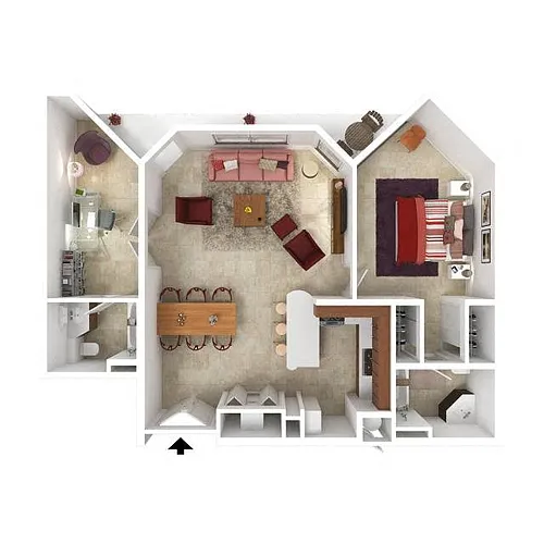 Floor plan 1 Bed 1.5 Bath w/Den Renovated
